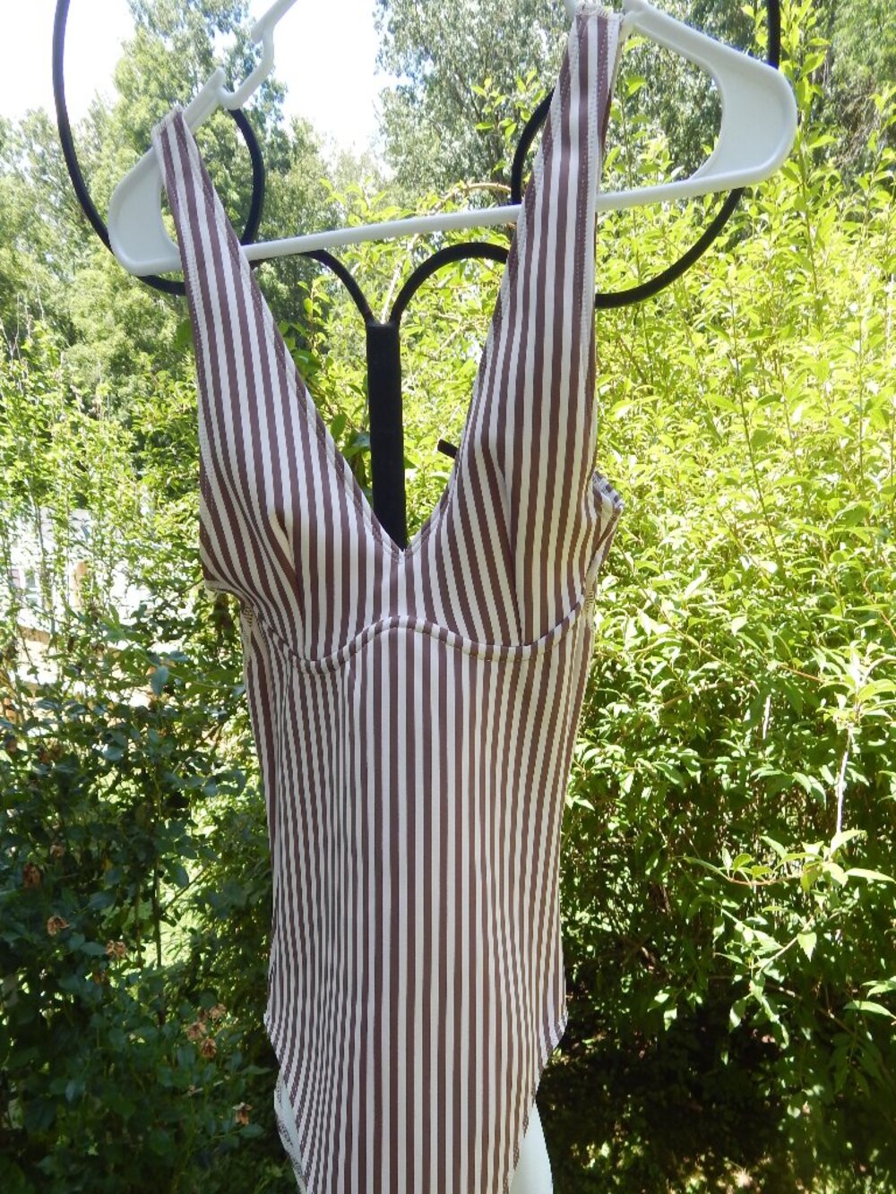Winki bathing suit, NWT, vintage brown and white stripes.